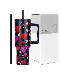Tumbler with lid and Straw 1200ML Cup Stainless Steel Vacuum Insulated Tumbler for Water, Iced Tea or Coffee 1.2L Office Gym Travelling Midnight Hearts