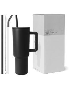Tumbler with lid and Straw 1200ML Cup Stainless Steel Vacuum Insulated Tumbler for Water, Iced Tea or Coffee 1.2L Office Gym Travelling Plain Black