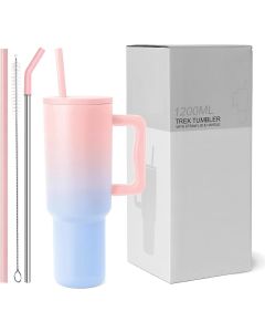 Tumbler with lid and Straw 1200ML Cup Stainless Steel Vacuum Insulated Tumbler for Water, Iced Tea or Coffee 1.2L Office Gym Travelling Pink Blue