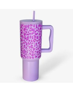 Tumbler with lid and Straw 1200ML Cup Stainless Steel Vacuum Insulated Tumbler for Water, Iced Tea or Coffee 1.2L Office Gym Travelling Leapord Purple
