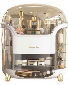 Makeup Organizer and Storage for Vanity with Lid and Drawers, Waterproof and Dustproof Portable Skincare Cosmetics Boxes, Makeup Caddy Holder for Vanity Countertop, Bathroom, Dresser, Bedroom