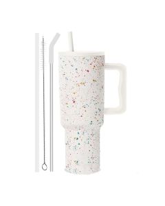 Tumbler with lid and Straw 1200ML Cup Stainless Steel Vacuum Insulated Tumbler for Water, Iced Tea or Coffee 1.2L Office Gym Travelling White Dot Skin Paint