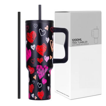 Tumbler with lid and Straw 1200ML Cup Stainless Steel Vacuum Insulated Tumbler for Water, Iced Tea or Coffee 1.2L Office Gym Travelling Midnight Hearts