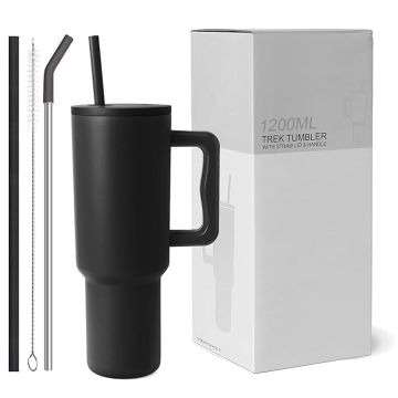 Tumbler with lid and Straw 1200ML Cup Stainless Steel Vacuum Insulated Tumbler for Water, Iced Tea or Coffee 1.2L Office Gym Travelling Plain Black