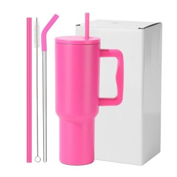 Tumbler with lid and Straw 1200ML Cup Stainless Steel Vacuum Insulated Tumbler for Water, Iced Tea or Coffee 1.2L Office Gym Travelling Dark Pink