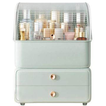 Plastic Makeup Organizer Storage Box with Drawers – Cosmetic Organizer Stand for Girls, Drawers & Vanity Use – Stylish Makeup Organizer for Drawer & Gift Purpose Green