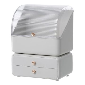 Large White Cosmetic Storage Box Cosmetics Makeup Organizer Make Up Case, Dustproof, with Lid, with Drawers, Lipstick Case Organizer, Skincare, Jewelry, for Vanity, for Bedroom, for Bathroom