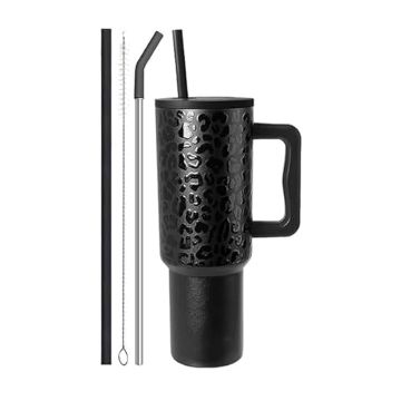Tumbler with lid and Straw 1200ML Cup Stainless Steel Vacuum Insulated Tumbler for Water, Iced Tea or Coffee 1.2L Office Gym Travelling Leopard Black
