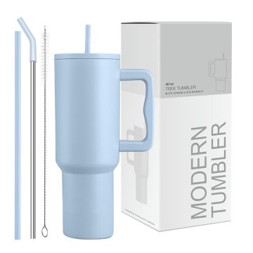 Tumbler with lid and Straw 1200ML Cup Stainless Steel Vacuum Insulated Tumbler for Water, Iced Tea or Coffee 1.2L Office Gym Travelling Light Sky Blue