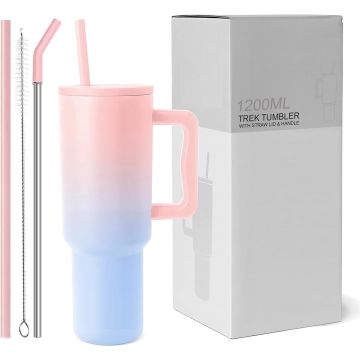 Tumbler with lid and Straw 1200ML Cup Stainless Steel Vacuum Insulated Tumbler for Water, Iced Tea or Coffee 1.2L Office Gym Travelling Pink Blue