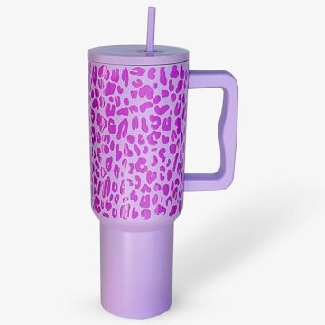 Tumbler with lid and Straw 1200ML Cup Stainless Steel Vacuum Insulated Tumbler for Water, Iced Tea or Coffee 1.2L Office Gym Travelling Leapord Purple