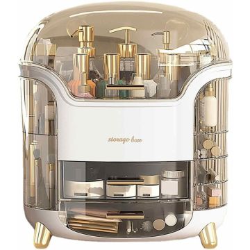 Makeup Organizer and Storage for Vanity with Lid and Drawers, Waterproof and Dustproof Portable Skincare Cosmetics Boxes, Makeup Caddy Holder for Vanity Countertop, Bathroom, Dresser, Bedroom