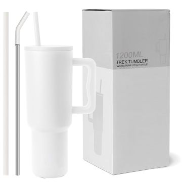Tumbler with lid and Straw 1200ML Cup Stainless Steel Vacuum Insulated Tumbler for Water, Iced Tea or Coffee 1.2L Office Gym Travelling White Coconut Cloud